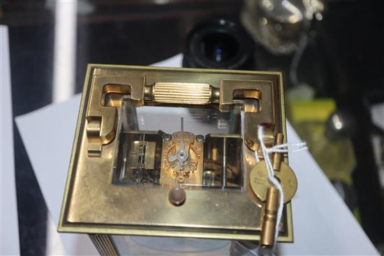 An early 20th century French brass eight day repeating carriage clock, retailed by Frodsham